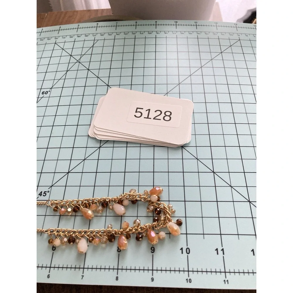 Gold Tone Chain Necklace Faceted Glass Bead Dangle Bib Necklace Peach Romantic
